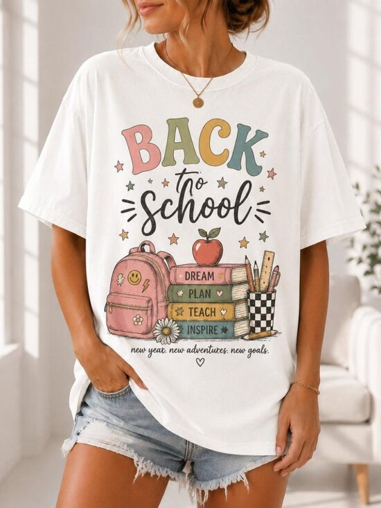 Tops - Back to School Teacher Shirt, Retro School Supplies Graphic Tee
